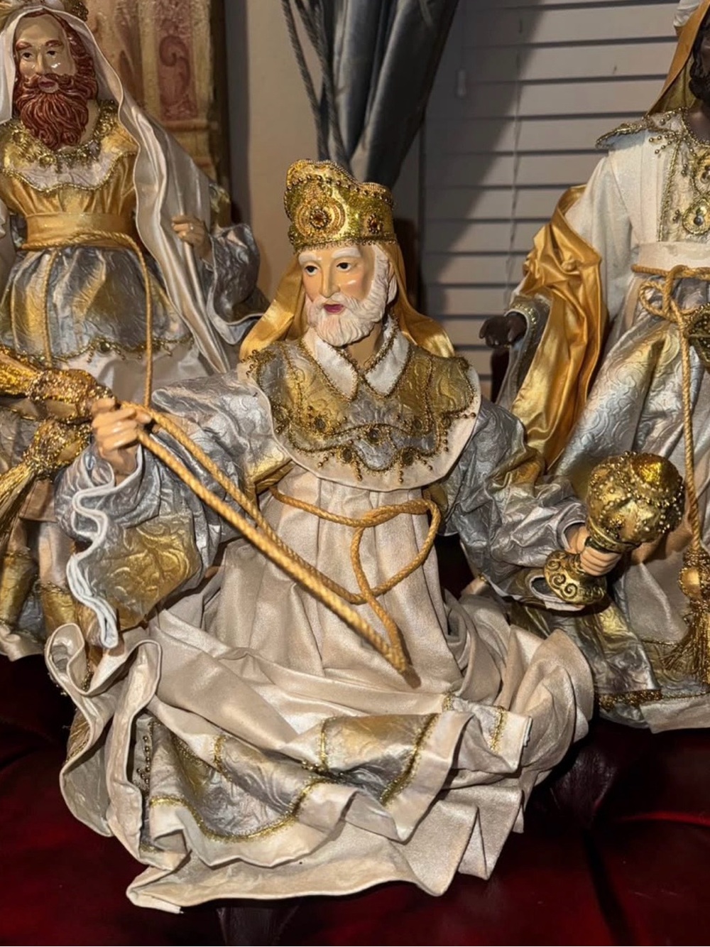 20” Elegant Three Wise Men Nativity Figures – Gold & Ivory Christmas Décor Set - Picture 2 of 6